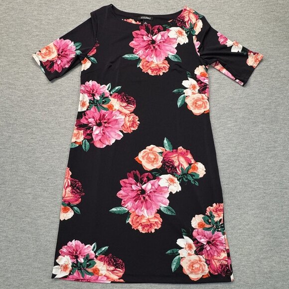 Roz & Ali Womens Black Floral Half Sleeve Dress Boat Neck Knee Length Size M - Picture 5 of 15